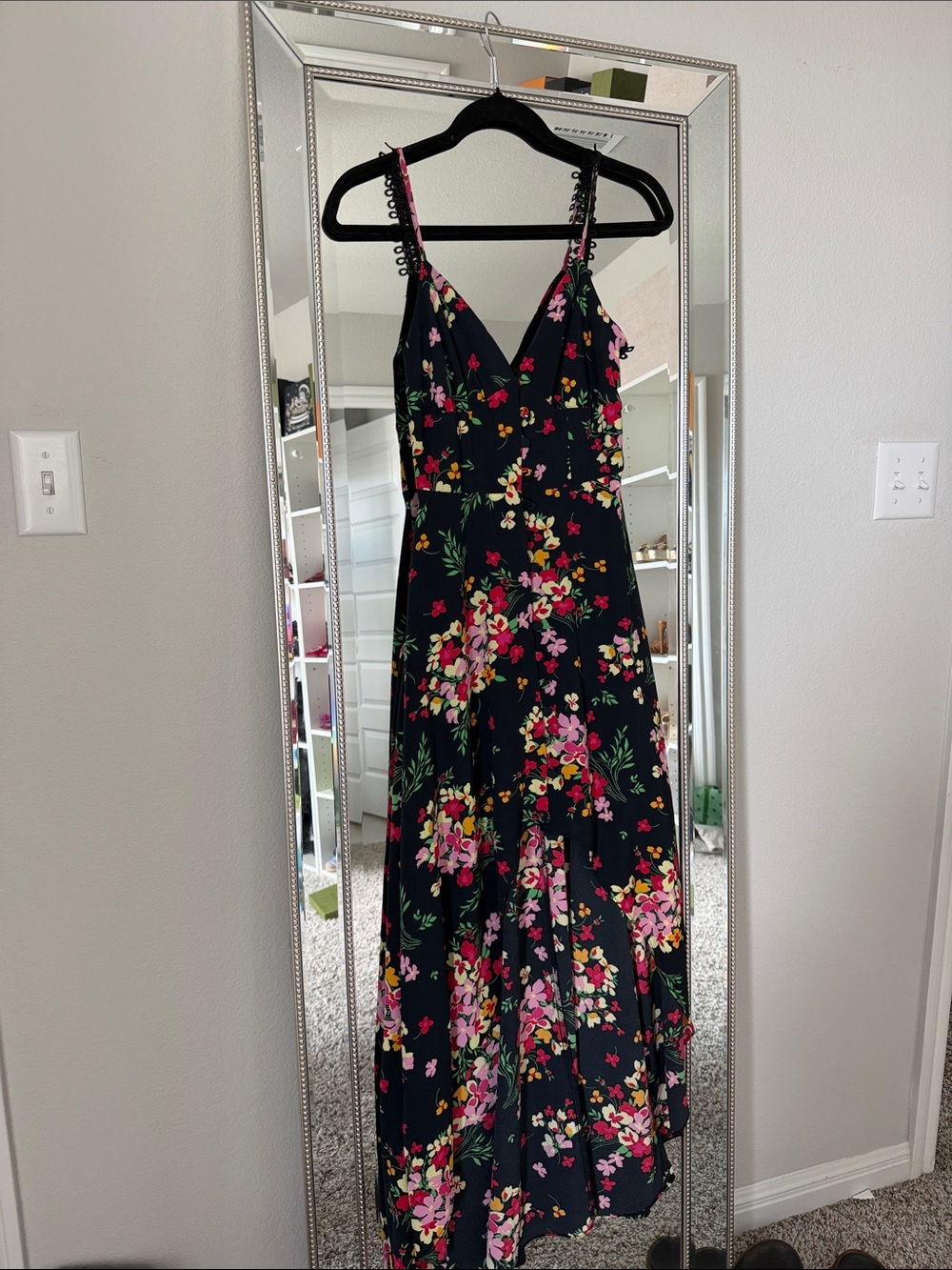 B Darlin Navy Floral High-Low Maxi Dress